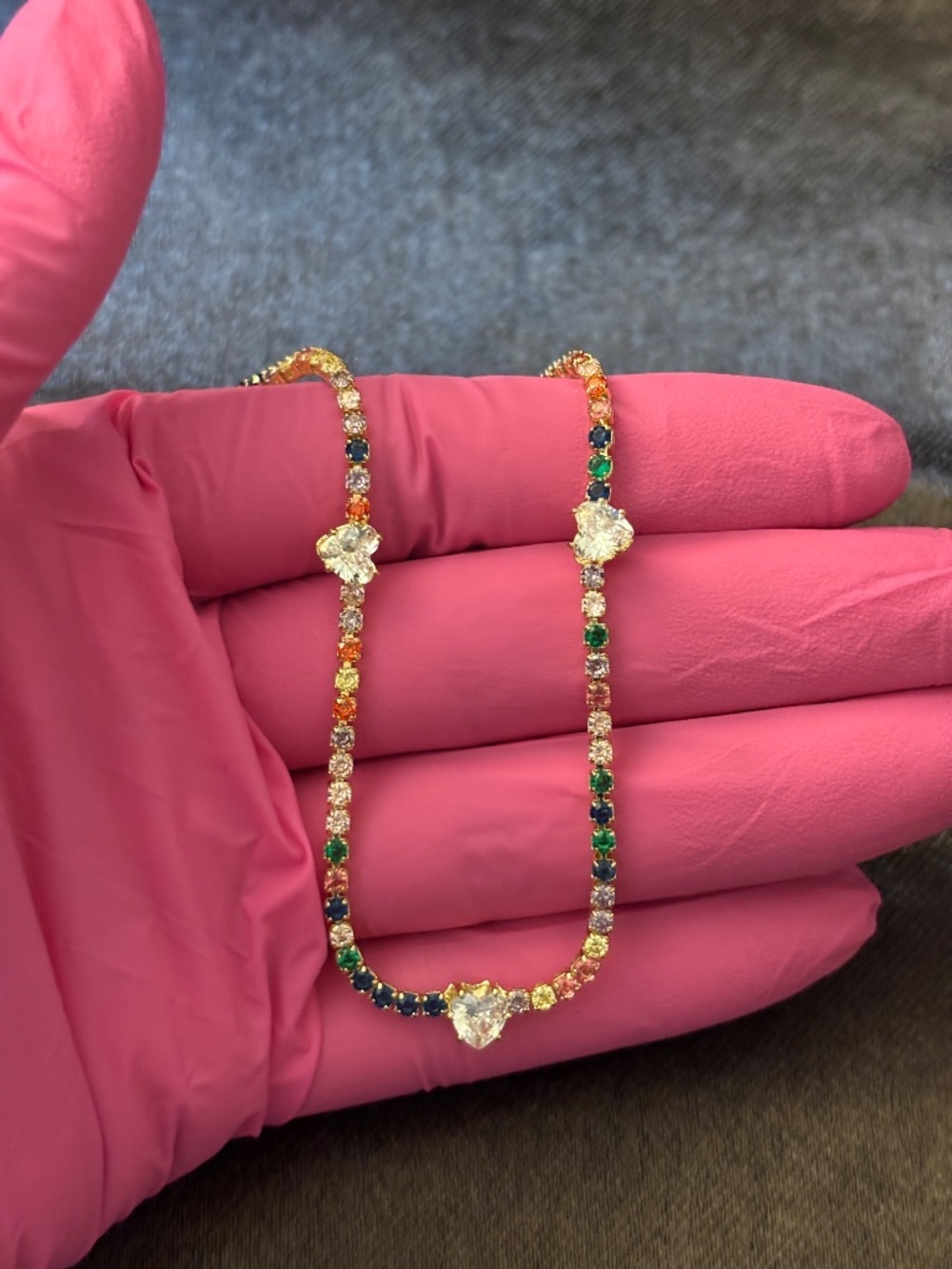 Pretty Bird Yellow Gold Heart Tennis CZ Necklace - Picture 6 of 10